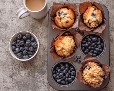Blueberry muffins with coffee