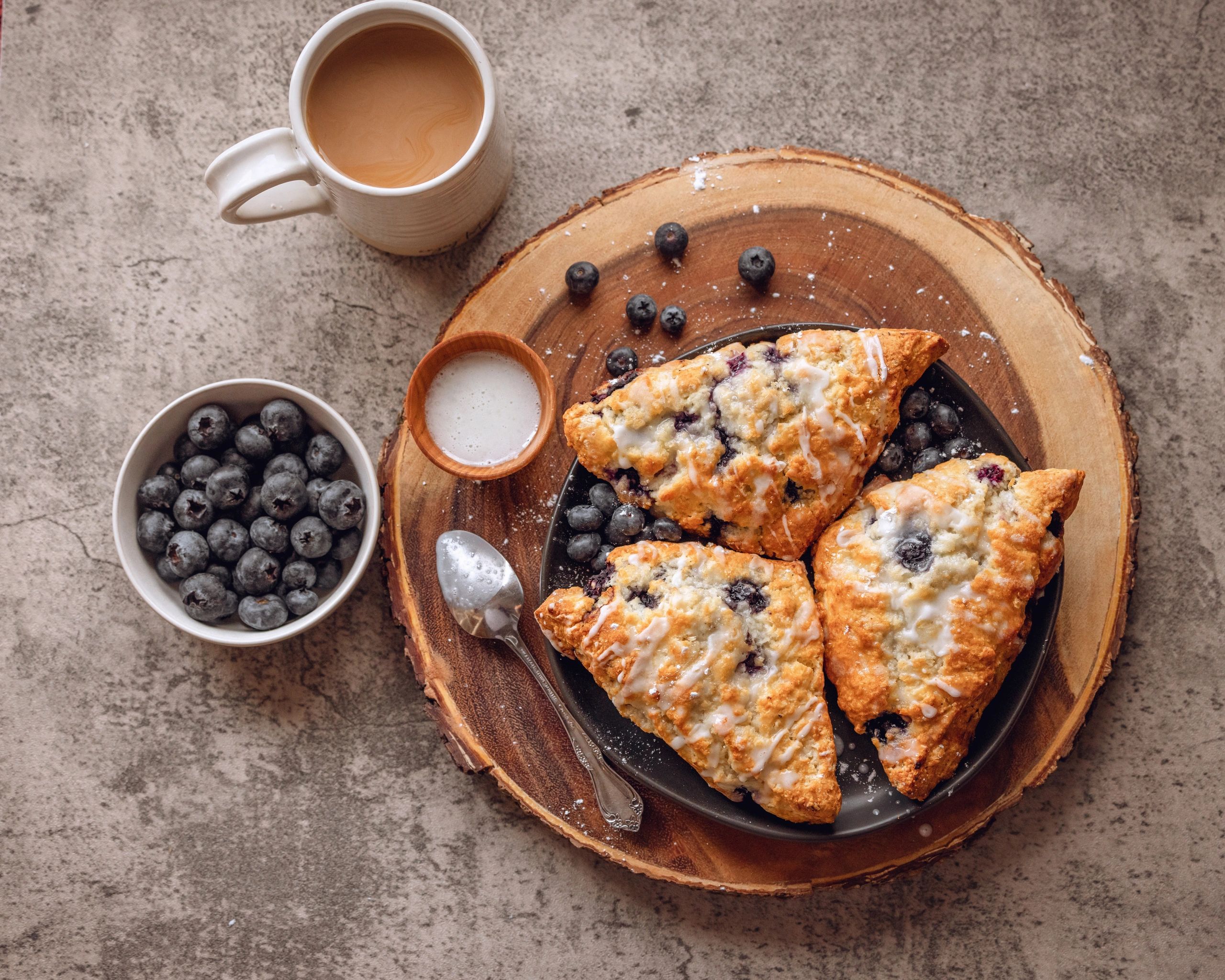 Blueberry scones with coffee